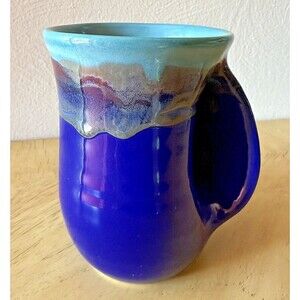 Neher Right Hand Warming Mug Art Pottery Drip Glaze Blue Turquoise 2020